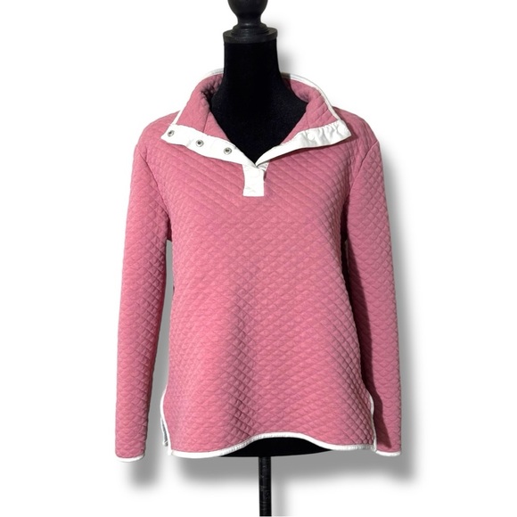 Wallflower Quilted Pink W/ White Piping Quarter Snap Button Long Sleeve Pullover - Picture 1 of 15